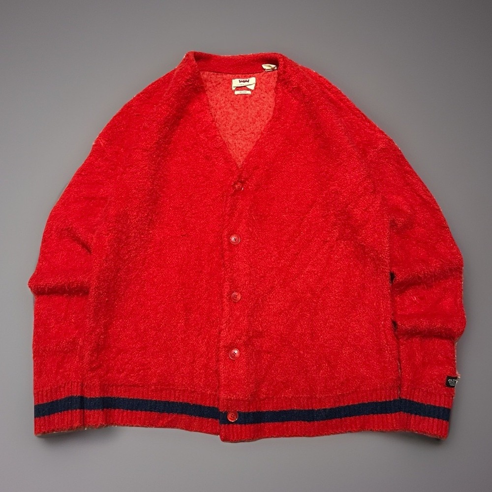 Levis Mens Mens Red Relaxed Fit Button Front Chunky Fuzzy Cardign Sweater Size M